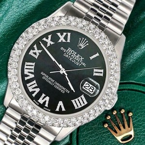 Rolex Datejust 36mm 4.6ct Dome Diamond Bezel/Black MOP Roman Dial Steel Watch