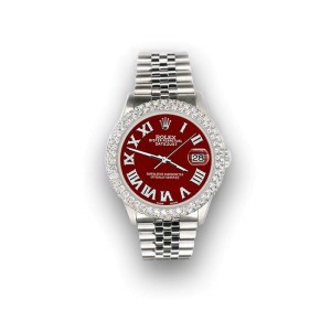 Rolex Datejust 36mm 4.6ct Dome Diamond Bezel/Imperial Red Roman Dial Steel Watch