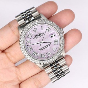 Rolex Datejust 36mm 4.6ct Dome Diamond Bezel/Pink Pearl Roman Dial Steel Watch