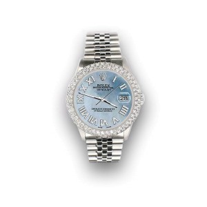 Rolex Datejust 36mm 4.6ct Dome Diamond Bezel/Sky Blue MOP Roman Dial Steel Watch