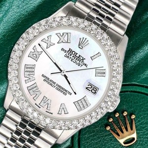 Rolex Datejust 36mm 4.6ct Dome Diamond Bezel/White MOP Roman Dial Steel Watch