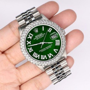 Rolex Datejust 36mm 4.6ct Dome Diamond Bezel/Emerald Green MOP Roman Dial Watch