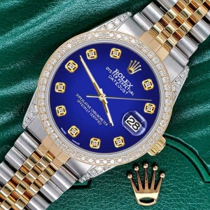 Rolex Datejust 2-Tone 36mm 1.4ct Diamond Bezel/Lugs/Navy Blue Dial Jubilee Watch
