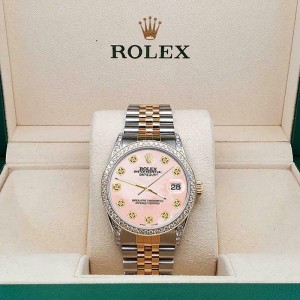 Rolex Datejust 2-Tone 36mm 1.4ct Diamond Bezel/Lugs/Royal Pink MOP Dial Watch