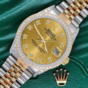 Rolex Datejust 2-Tone 36mm 1.4ct Diamond Bezel/Lugs/Champagne Jubilee Dial Watch