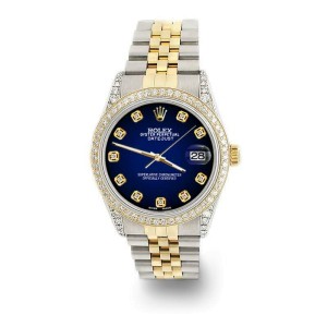 Rolex Datejust 2-Tone 36mm 1.4ct Diamond Bezel/Lugs/Blue Vignette Dial Watch