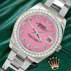 Rolex Datejust II 41mm 5ct Diamond Bezel/Bracelet/Hot Pink Dial Watch 116300