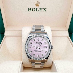 Rolex Datejust II 41mm 5ct Diamond Bezel/Bracelet/Pink Pearl Dial Watch 116300