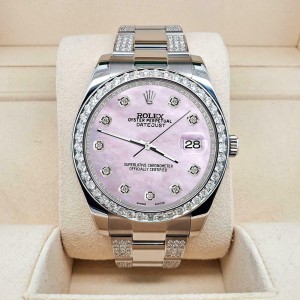 Rolex Datejust II 41mm 5ct Diamond Bezel/Bracelet/Pink Pearl Dial Watch 116300