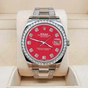 Rolex Datejust II 41mm 5ct Diamond Bezel/Bracelet/Scarlet Red Dial Watch 116300