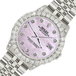 Rolex Datejust 31mm 2.95ct Diamond Bezel/Lugs/Pink Pearl Dial Midsize Watch
