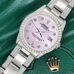 Rolex Datejust 31mm 3.5ct Diamond Bezel/Lugs/Bracelet/Pink Pearl Steel Watch