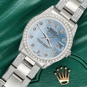 Rolex Datejust 31mm 3.5ct Diamond Bezel/Lugs/Bracelet/Sky Blue MOP Dial Watch