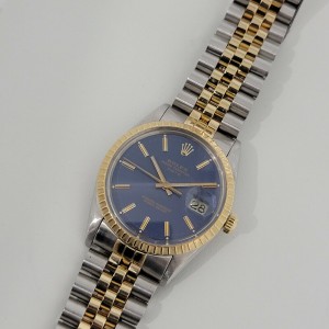 Mens Rolex Oyster Perpetual Date 15053 35mm Automatic Blue Dial 1980s w Box RA11