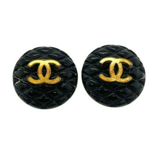 chanel earrings black and gold