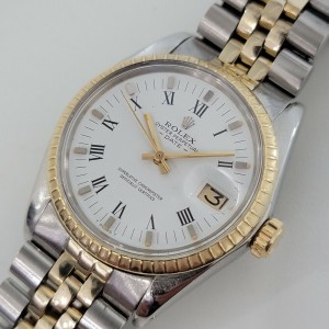 Mens Rolex Oyster Date 1505 35mm 18k Gold SS Automatic 1970s w Papers RJC168