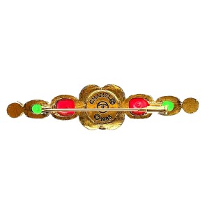 CHANEL - 1985 Vintage Gripoix And Faux Pearl / Red/ Green/ Gold Pin / Brooch, CHANEL
