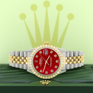 Rolex Datejust 36mm 2-Tone Watch 3.05ct Diamond Bezel/Red MOP Diamond Dial