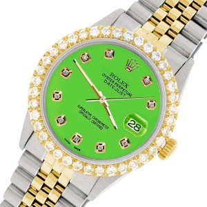 Rolex Datejust 36mm 2-Tone Watch 3.05ct Diamond Bezel/Green Diamond Dial