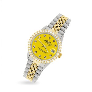 Rolex Datejust 36mm 2-Tone Watch 3.05ct Diamond Bezel/Yellow Diamond Dial