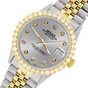 Rolex Datejust 36mm 2-Tone Watch 3.05ct Diamond Bezel/Gray Diamond Dial