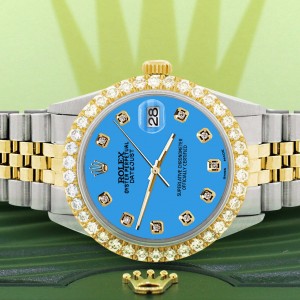 Rolex Datejust 36mm 2-Tone Watch Diamond Bezel/Blue Diamond Dial