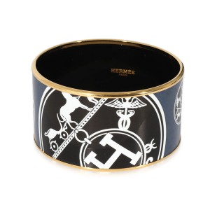 Hermès Confettis d'Ex Libris Gold Plated Extra Wide Enamel Bracelet (62MM)