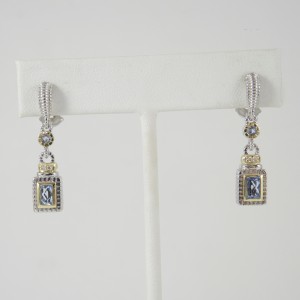 Judith Ripka Sterling Silver & 18K Yellow Gold Blue Topaz & Diamond Drop Earrings