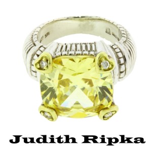 Judith Ripka 18K Yellow Gold And Sterling Silver Diamond & Canary Crystal Ring