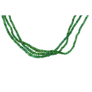 14K Yellow Gold Green Emerald 3 Row Strands Of Beads Necklace 