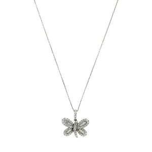 18K White Gold 0.74 Ct Diamond Butterfly Pendant Necklace 