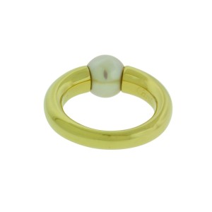 Cartier 8mm Pearl Ring In 18K Yellow Gold Size 52, USA 6