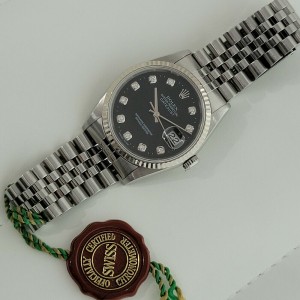 Mens Rolex Oyster Datejust 16234 36mm 18k SS Automatic Diamond Dial 2000s RJC111