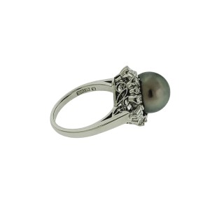 Mikimoto 9.7mm Back South Sea Pearl & Diamond Ring In 18K Platinum