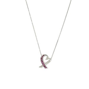 Tiffany & Co Paloma Picasso 18K Pink Sapphire Loving Heart Necklace