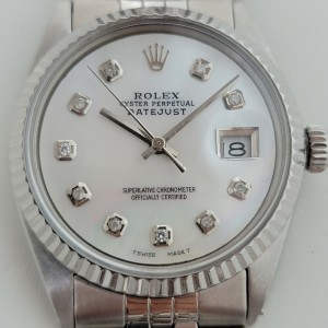 Mens Rolex Oyster Datejust Ref 1601 36mm 18k SS Automatic MOP Dial 
