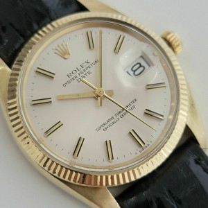 Mens Rolex Oyster Perpetual Date  35mm 14k Solid Gold Automatic 1970s RJC158