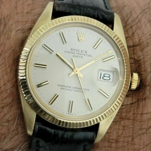 Mens Rolex Oyster Perpetual Date  35mm 14k Solid Gold Automatic 1970s RJC158