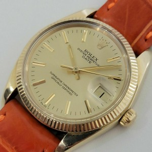 Mens Rolex Oyster Perpetual Date  35mm 14k Gold Automatic 1970s Swiss RJC192
