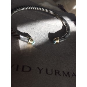 David Yurman Sterling Silver and 18K Yellow Gold & Aquamarine Cable Bracelet