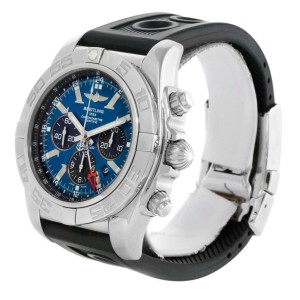 Breitling AB0410 Chronomat GMT Blue Dial Rubber Strap Steel Mens Watch