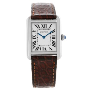 Cartier W1018255 Tank Solo Ladies Stainless Steel Brown Strap Watch 