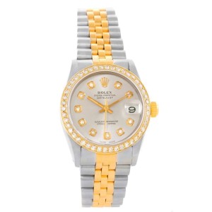 Rolex 68273 Datejust Midsize Steel Yellow Gold Diamond Bezel Watch 