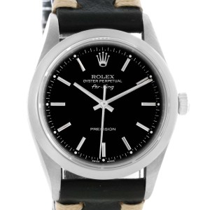 Rolex 14000 Oyster Perpetual Air King Black Leather Strap Mens Watch 