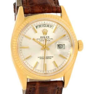Rolex President Day-Date 1803 18K Yellow Gold Brown Strap Mens Watch 