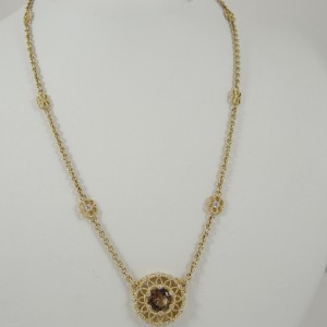 Judith Ripka 18K Yellow Gold .14tcw Cognac Quartz & Diamond Pendant Necklace 