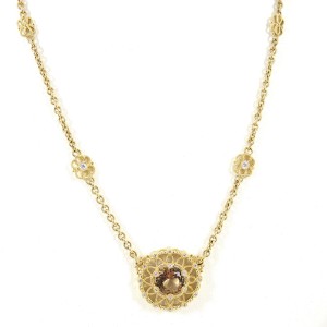 Judith Ripka 18K Yellow Gold .14tcw Cognac Quartz & Diamond Pendant Necklace 