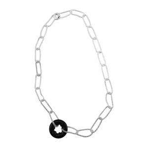 Montblanc Rhodium Plated Polished Sterling Silver Onyx Necklace