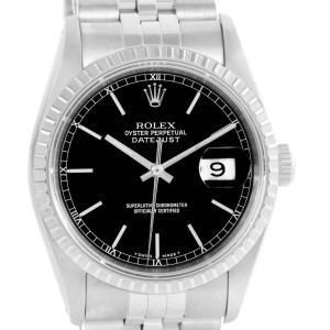 Rolex Datejust 16220 Stainless Steel Black Baton Dial Mens 36mm Watch