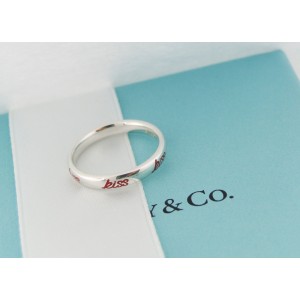 Tiffany & Co. Picasso Sterling Silver Red Enamel Graffiti Kiss Band Ring Size 5.5 